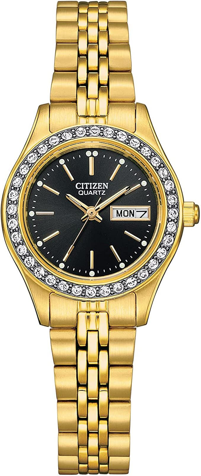 Gold-Tone Ladies Quartz Watch w/ Crystal Bezel – marlyn  display picture 3